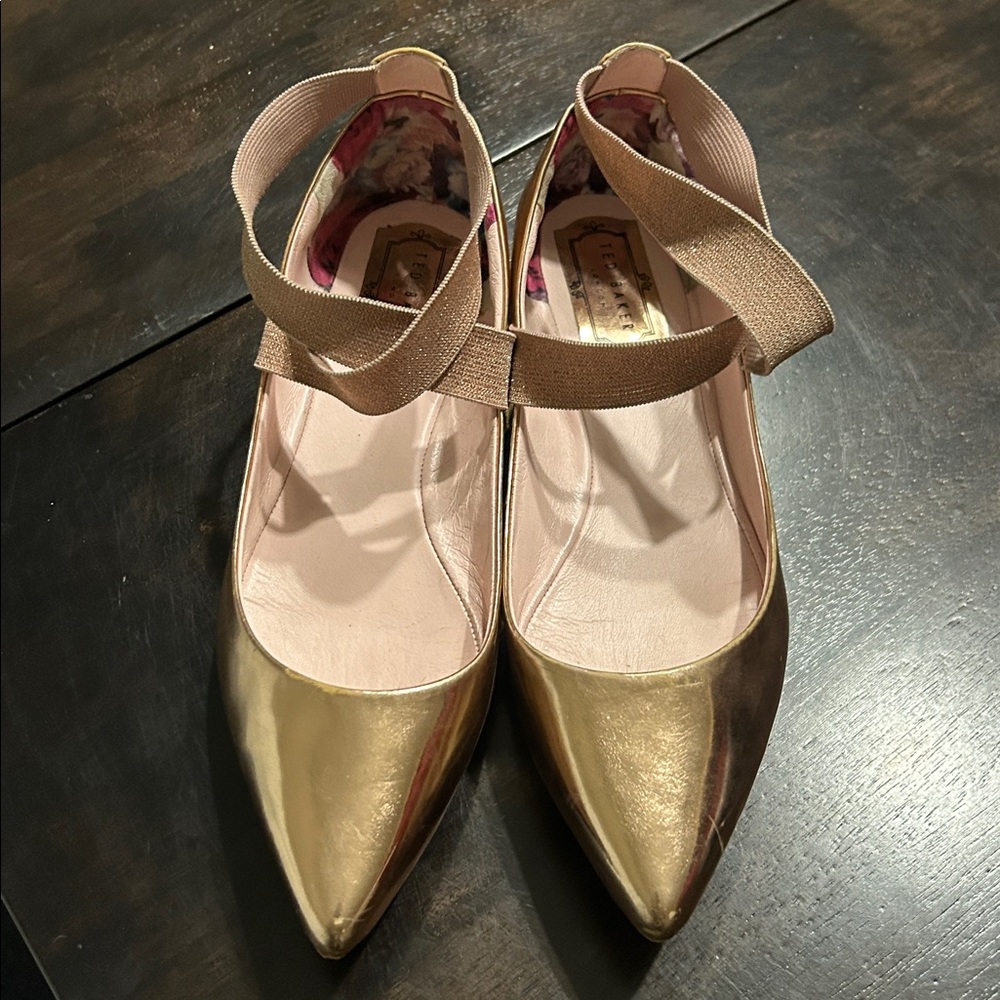 Rare Ted Baker CENCAE Elastic cross strap Rose Gold Ballet Flats Size size 41